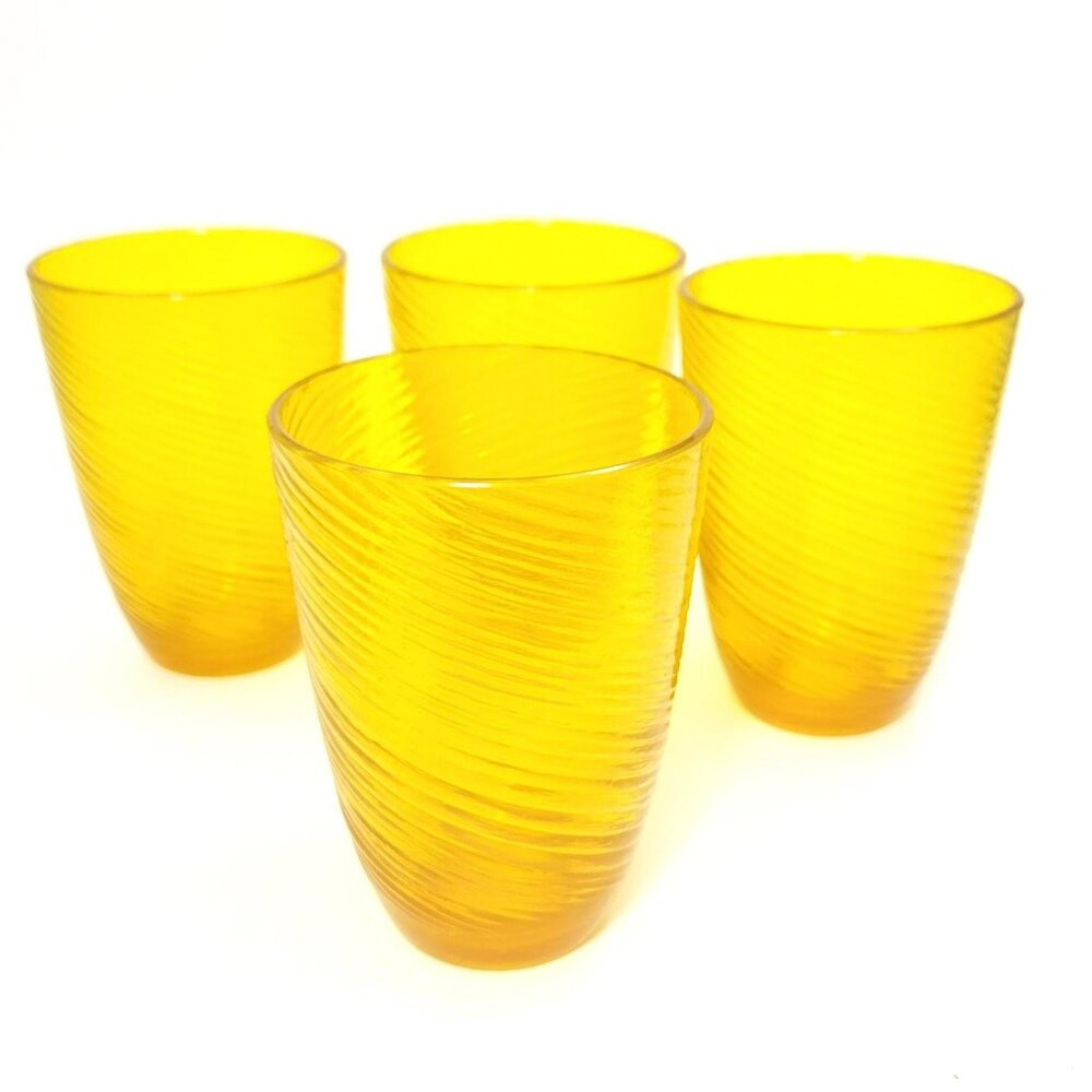 Yellow Swirl Tumblers Vintage Lenox Ware Sociables Set of Four 12 fl oz